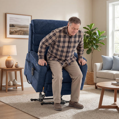 DYNOX Oversized 400 lbs Power Lift Recliner Chair for Big and Tall Elderly, Dual Motor Lay Flat Lift Chair with Heat & Massage, Extended Footrest, 9298L, Chenille Blue