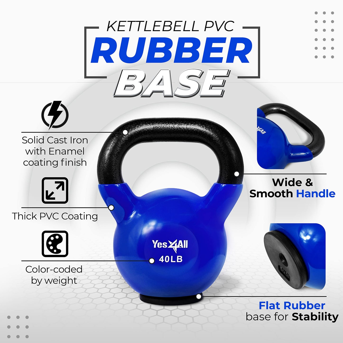 Yes4All Kettlebells Rubber Base, Kettlebell Set for Women, Strength Training Kettlebells Weights (10-65 lbs)