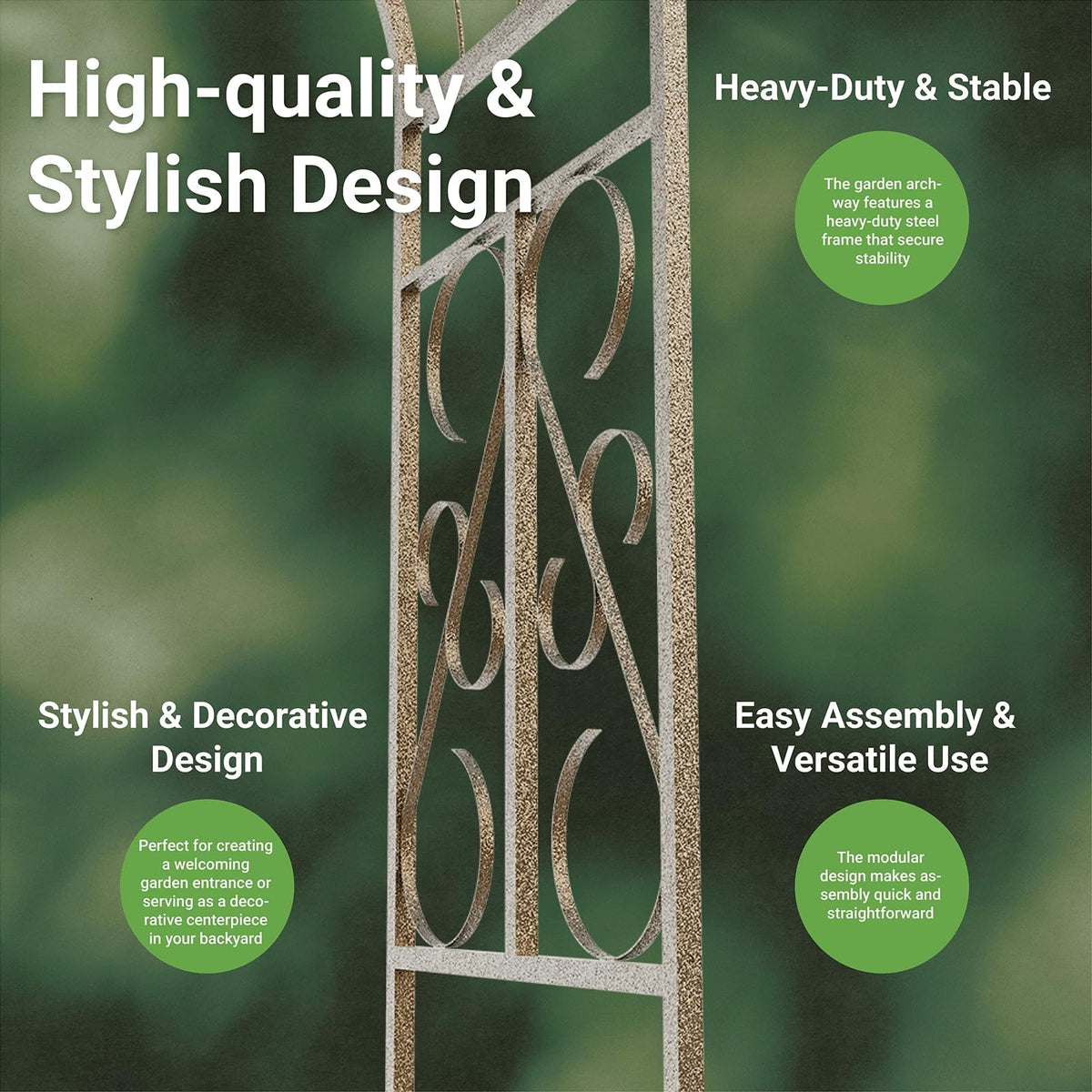 Meyrines Metal Garden Arbor, 102.36” Tall Wrought Iron Archway for Climbing Plants & Flowers, British-Style Garden Trellis,Gothic Inspired Spire,Copper