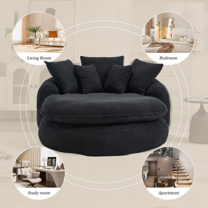 Oversized Oval Bean Bag Sofa, Chenille Fabric Floor Lounger with 5 Pillows and Wrap-Around Backrest for Adults, Large Lazy Sofa for Living Room and Game Room, Black
