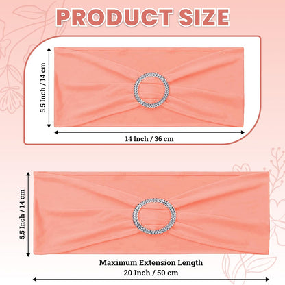 MDS Spandex Chair Sashes - Premium Stretch Bow Covers with Buckle Slider | Universal Fit - Peach (Pack of 25)