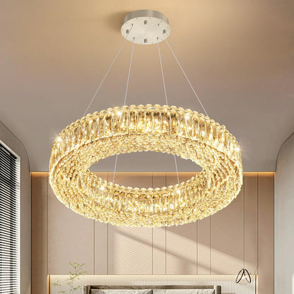 24'' Modern Crystal Chandeliers Large Ring Chandelier for Living Room LED Dimmable Ceiling Light for Dining Room High Ceiling Chandeliers for Foyer Entryway Silver