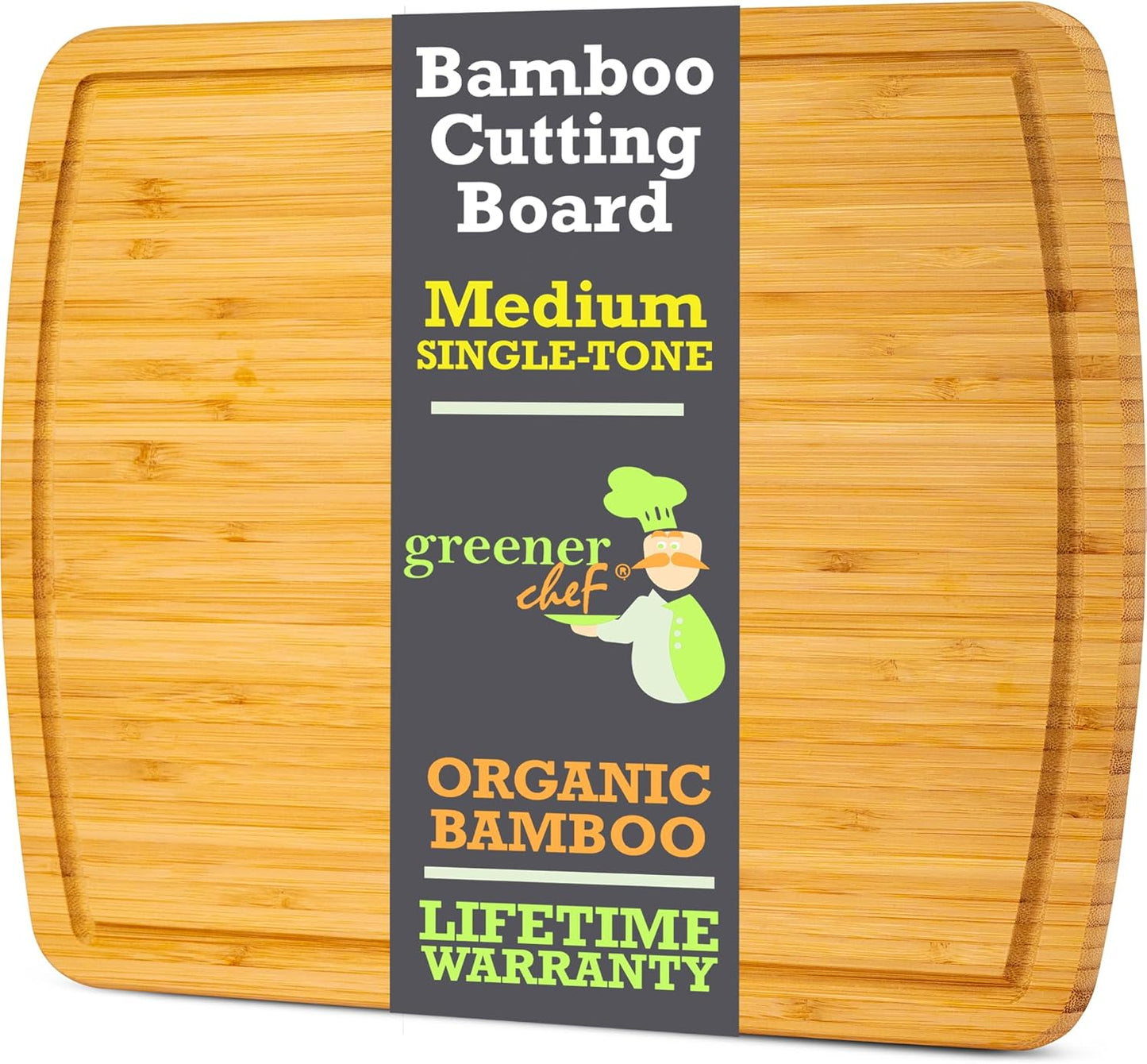 15 Inch GREENER CHEF Bamboo Cutting Board with Lifetime Replacements - Medium Wooden Chopping Board for Kitchen