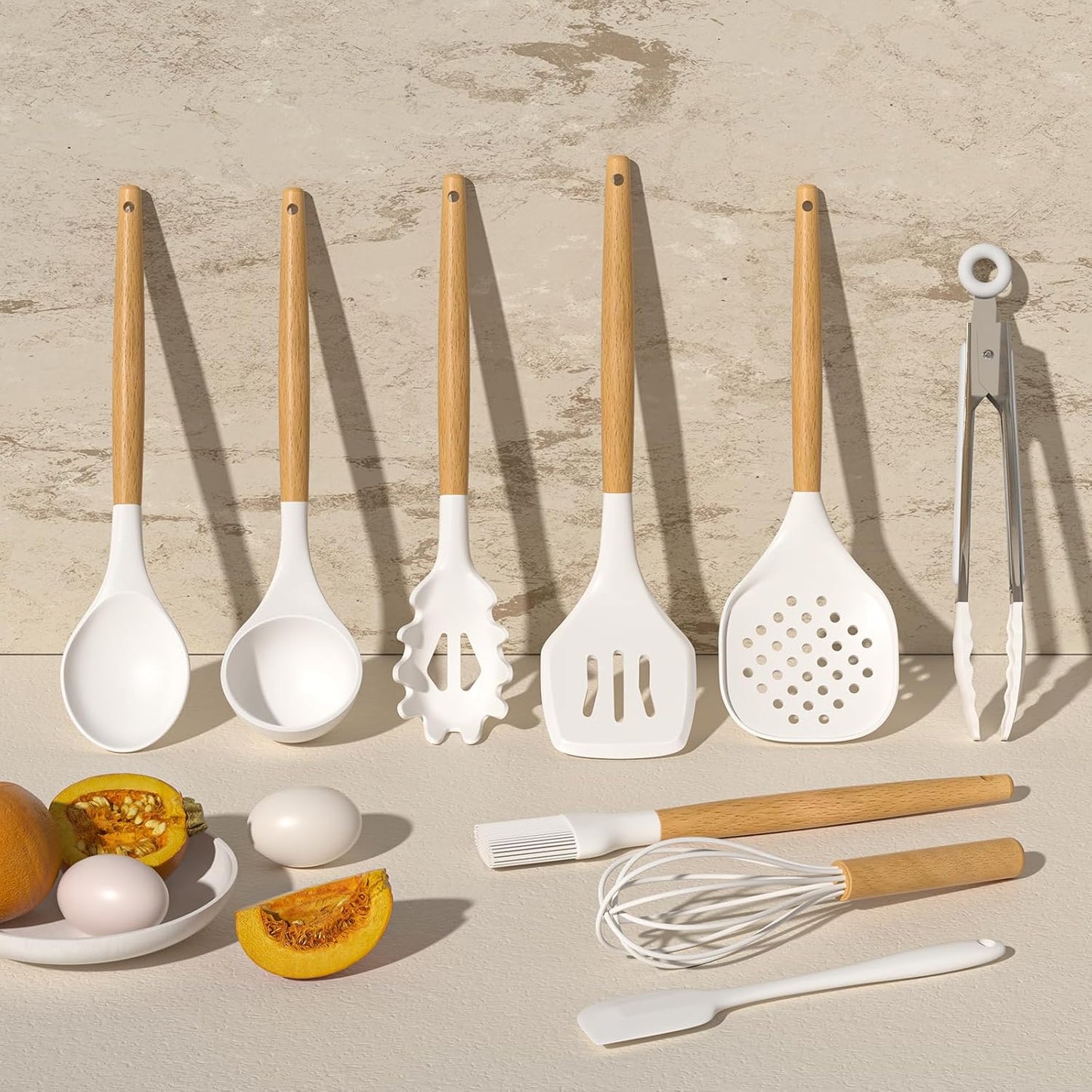 Silicone Cooking Utensils Set, 16 Pcs with Holder, Heat Resistant Kitchen Gadgets for Nonstick Cookware