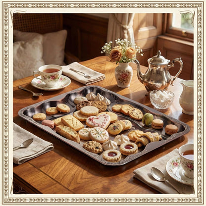 FoldTier 4 Pack Serving Trays Set for Party, Butterfly Floral Bronze Platter Engraved Mirror Tray, 15.8 x 11.6 Inches Elegant Metal Plate for Food Appetizer Cookies Desserts (Bronze)