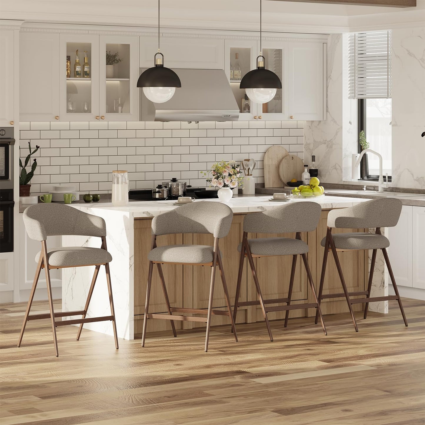 COLAMY Bar Stools Set of 4, 26" Counter Height Barstools with Backs, Modern Upholstered Bar Chairs with Metal Legs for Kitchen Island Counter, Dining Room, Taupe