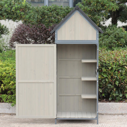 Garvee 5 x 2 FT Outdoor Storage Shed, Lockable Wooden Garden Shed with Metal Frame and Adjustable Shelves, Large Capacity Storage House with Single Lockable Door for Backyard Patio Garden Lawn, Grey