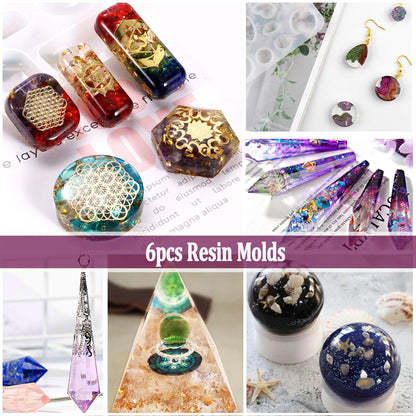 JILLSKY Resin Kit - Complete Resin Kits and Molds Set, 125pcs Resin Jewelry Making Kit for Beginners with Sphere, Pyramid, Crystal Molds & Epoxy Supplies for DIY Crafts