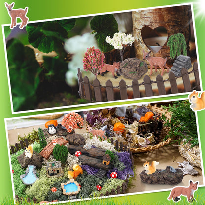 Chunful 45 Pcs Fairy Garden Accessories Miniature Garden Figurines Tiny Resin Animals Forest Kit Pool Bridge Fence Pond Mushroom for Dollhouse Potted Plant Bonsai Terrarium Decor