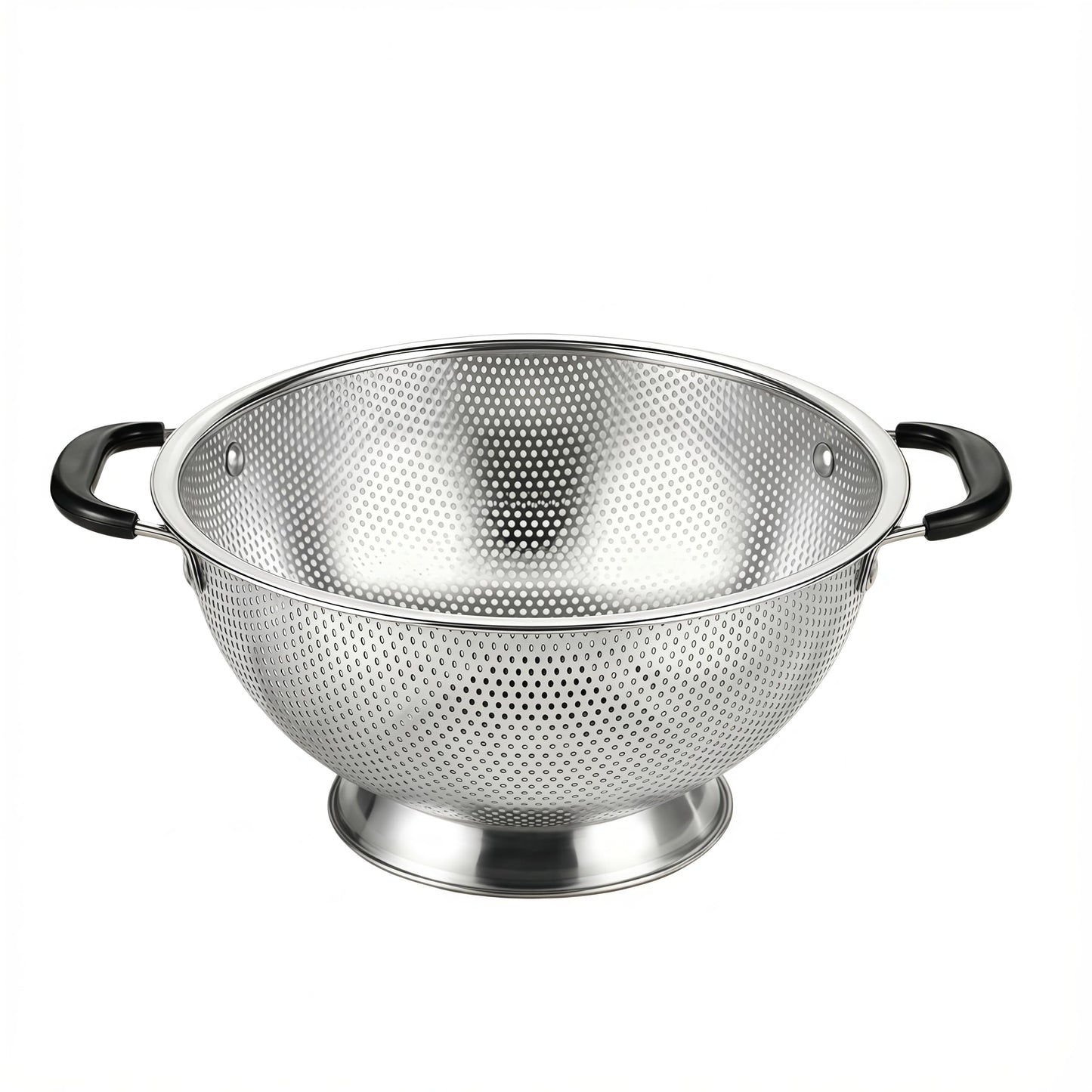 304 Stainless Steel Colander, 3 Quart Micro-Perforated Strainer with Heavy Duty Plastic Handles - Fast Draining Metal Basket for Rinsing Rice, Washing Vegetables, Draining Pasta - Dishwasher Safe