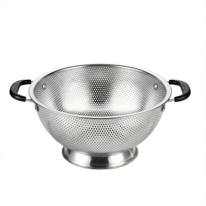 304 Stainless Steel Colander, 3 Quart Micro-Perforated Strainer with Heavy Duty Plastic Handles - Fast Draining Metal Basket for Rinsing Rice, Washing Vegetables, Draining Pasta - Dishwasher Safe