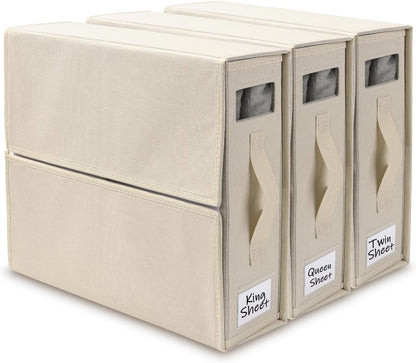 Premium Bed Sheet Organizers and Storage (3 Pack), Foldable Cube Storage for Linen Sheets, Duvet Covers, and Blankets