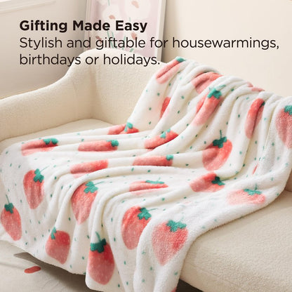 Bedsure Cute Strawberry Decor Throw Blanket Pink for Kids - Soft Fleece Throw Home Decor for Girls Women Teens as Birthday, GentleSoft Cozy Fruit Pattern Blankets for Couch Bed, 50x60