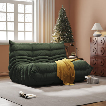Comfy Memory Foam Loveseat Bean Bag Chair for Adults - Teddy Fleece Fireside Accent Chair for Reading, Lazy Floor Sofa Couch Boneless Chaise Lounge for Living Room Bedroom Home Theater, 2 Seater