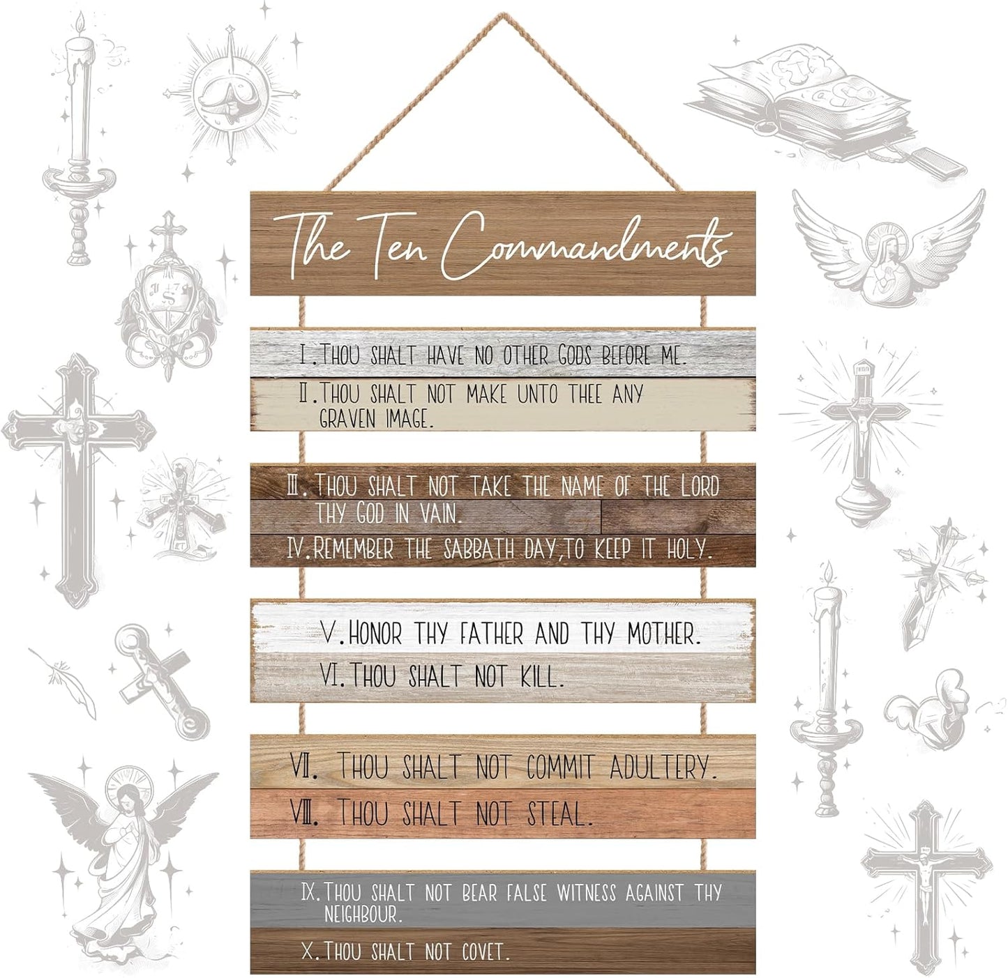 Ten Commandments Wall Art by Christian Home - Wooden Bible Verse Decor for Living Room, Office, Garden