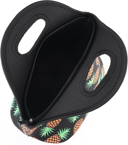 Neoprene Lunch Bag for Kids, Insulated Tote for Women Men, Pineapple Black