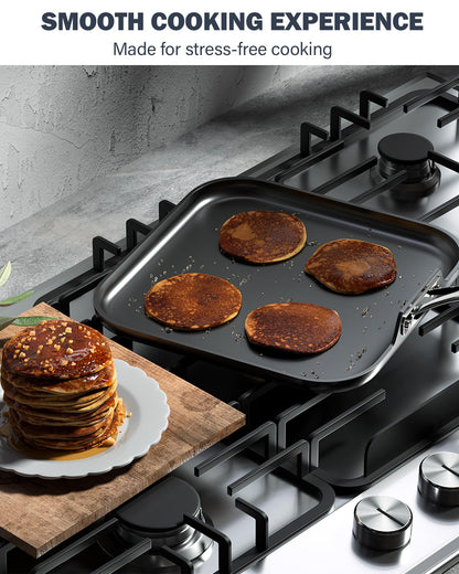 Cooks Standard Nonstick Square Griddle Pan 11 x 11-Inch, Hard Anodized Cookware Griddle Pan, Black