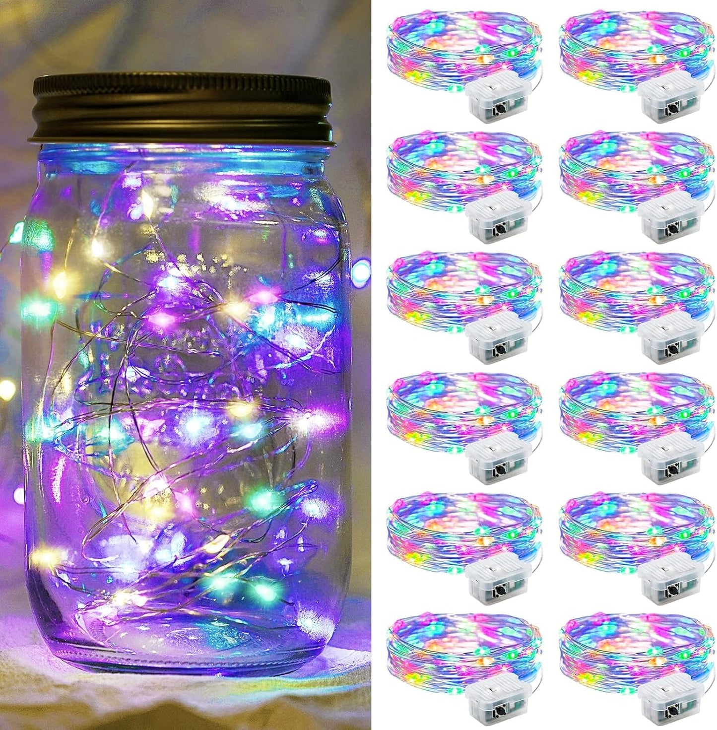 12 Pack 7Ft 20 3 Fairy Lights LED Twinkle String Lights Modes Battery Operated Waterproof Firefly Starry for Mason Jar