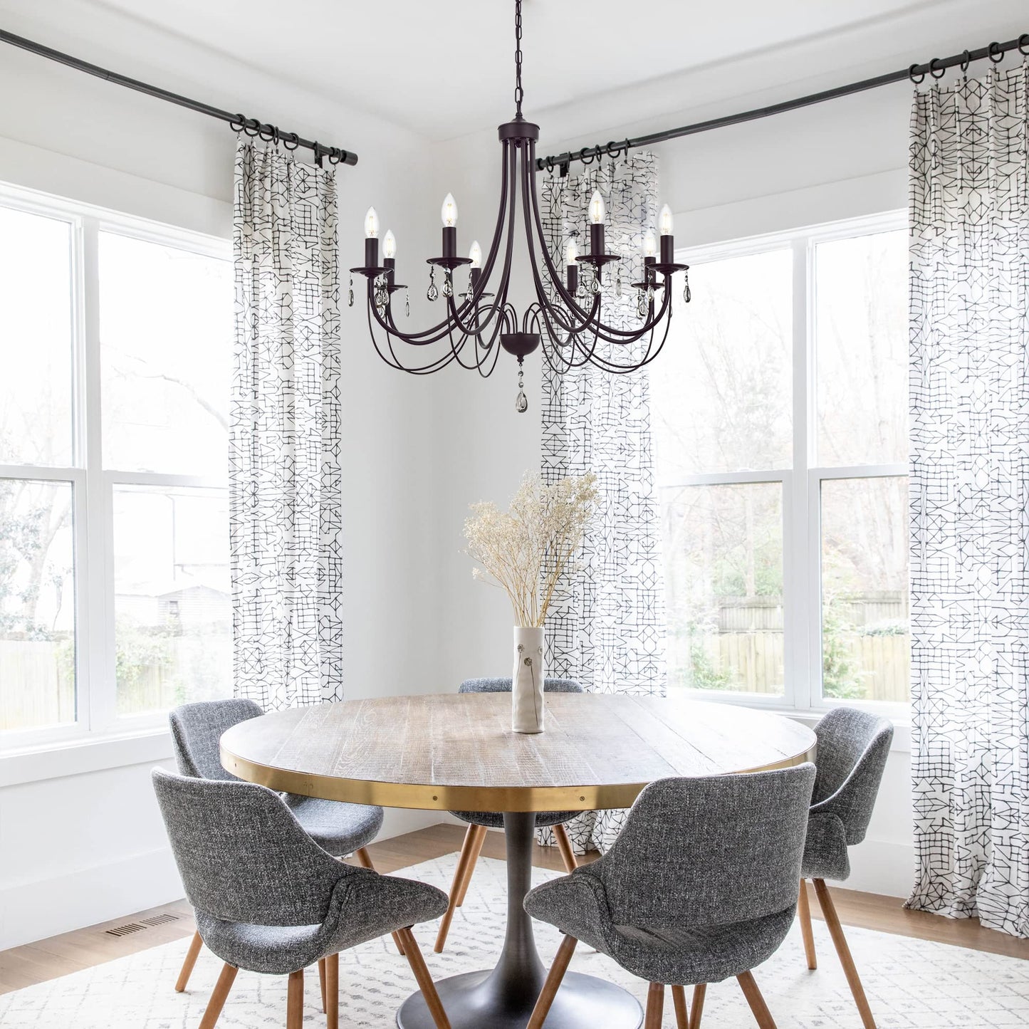 Lucidce Farmhouse Chandeliers 8 Lights Oil Rubbed Bronze Pendant Lighting Dining Room Light Fixtures Modern Crystal Ceiling Light Fixtures