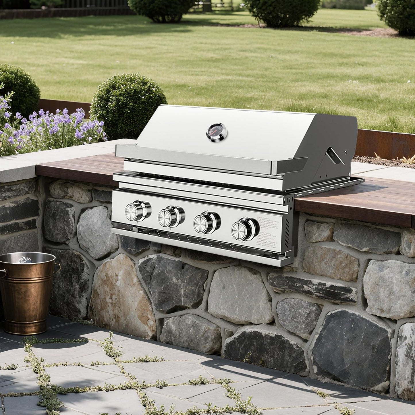 Premium Built In 4 Burner Propane Gas Grill, ALL-Thickened 304 Stainless Steel, 32,000 BTU with 516sq.in. Cooking Space, Baking Tray & Grates,for Patio Backyard Parties Barbecue