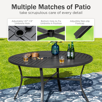 PHI VILLA 5 Piece Outdoor Patio Dining Set with 4 Padded Swivel Dining Chairs & 1 Large Round Dining Table, All Weather Blue Chair and Metal Table for Deck Lawn Garden