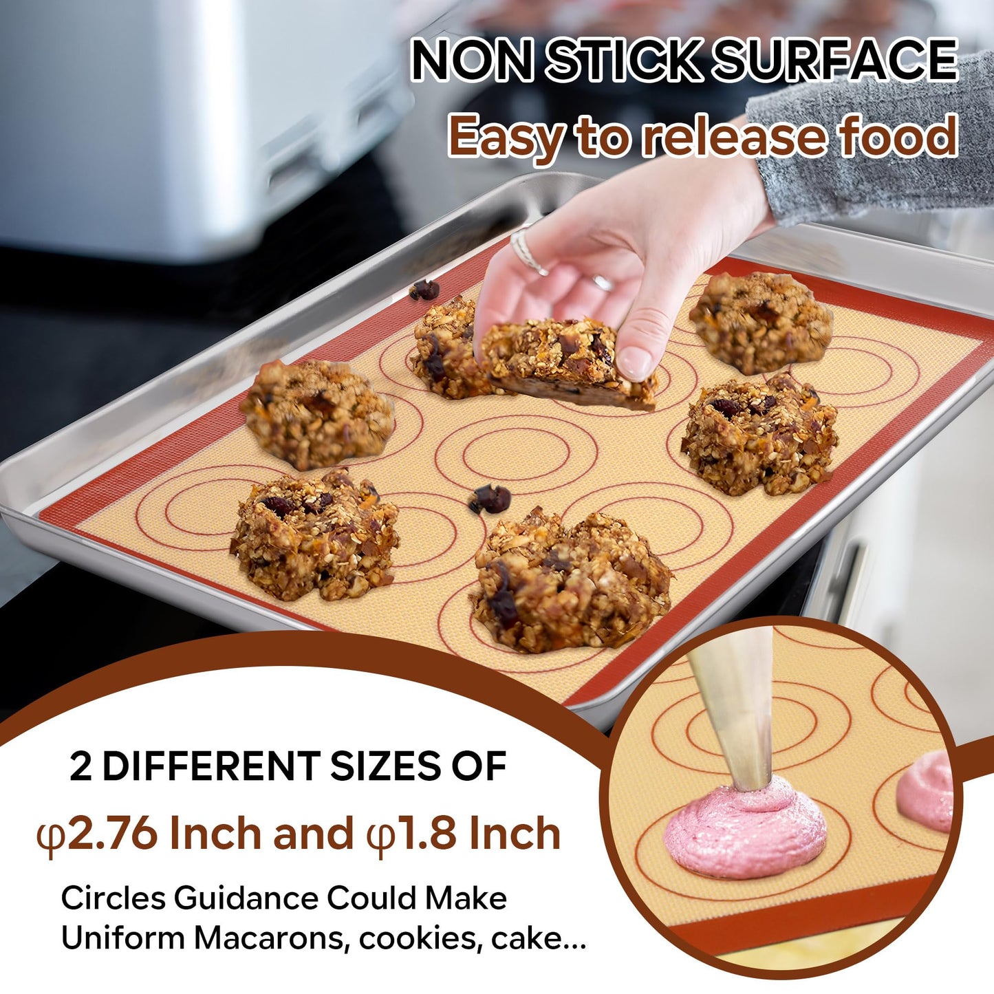 P&P CHEF 15 Inch Silicone Baking Mats, 2 Pcs Reusable Silicone Oven Mat, Non Stick Baking Supplies for Macaroon Pastry Bread Dough Cookie, Fits Well with Sheet Pan, Healthy & Easy Clean