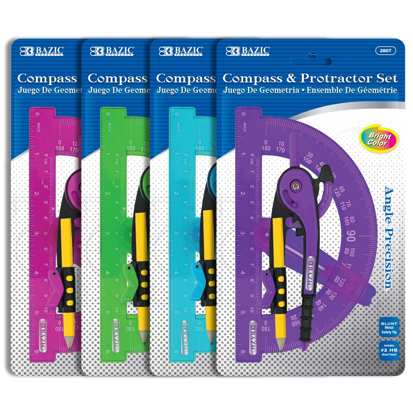 BAZIC PRODUCTS Geometry Set with Pencil Compass – Scale Ruler, HB Wood Pencil, Compass and Protractor Set for Students and Professionals, Ideal Use for Art and Drafting Tools, 24-Packs