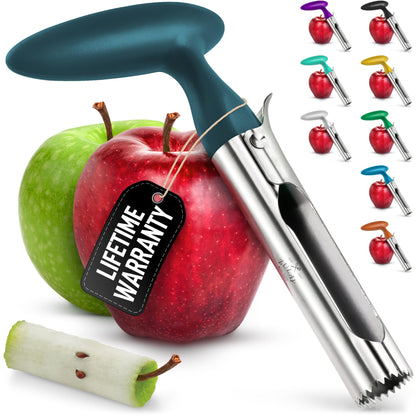 Zulay Kitchen Ultra Sharp Apple Corer Tool - Stainless Steel, Sharp & Serrated Blade Cores in Seconds - Easy to Use & Clean, Durable Apple Core Remover for Apples & Small Fruits - Dark Teal