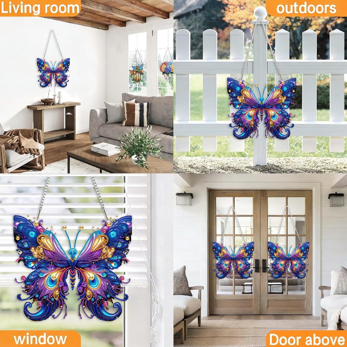 Butterfly Hanging Diamond Art Kits for Adults Pendant Butterfly, Special Shaped Crystal DIY Diamond Painting Kit, Acrylic Board Flower Pendants Double Sided, Home Decor