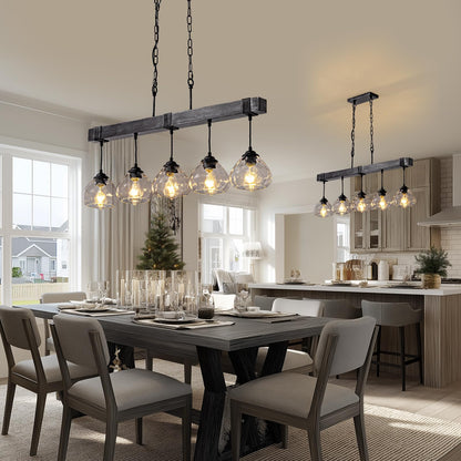 7PMBEANE Linear Chandelier for Dining Room, Modern 5-Light Kitchen Island Lighting,Black Farmhouse Linear Chandelier with Glass Shades, L39IN+W5.5IN+H7.9IN