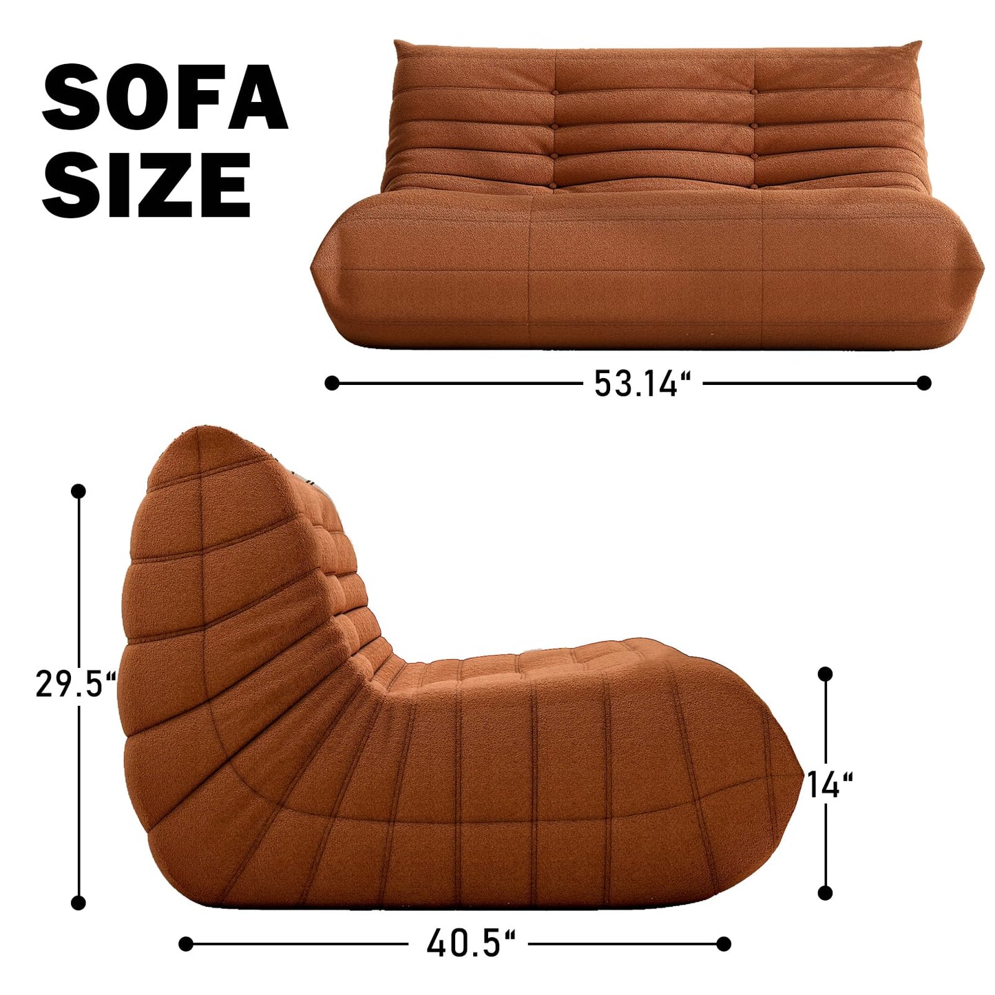 Bean Bag Chair, Loveseat Fireside Chair Bean Bag Sofa Large Bean Bag Chair for Adults, 2 Seater Bean Bag Chairs for Teens with High Density Comfortable Foam, Bean Bag for Living Room, Bedroom (Orange)