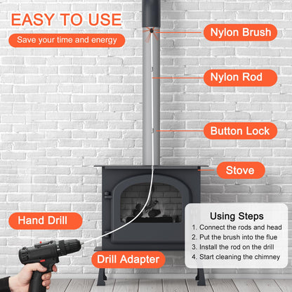 Aluminum Chimney Power Brush, Rotary Sweep Chimney Power Brush for Cleaning Replacement Kit, Chimney Brush Kit Driven by Drill for Sweeping Fireplace Orange (Orange)