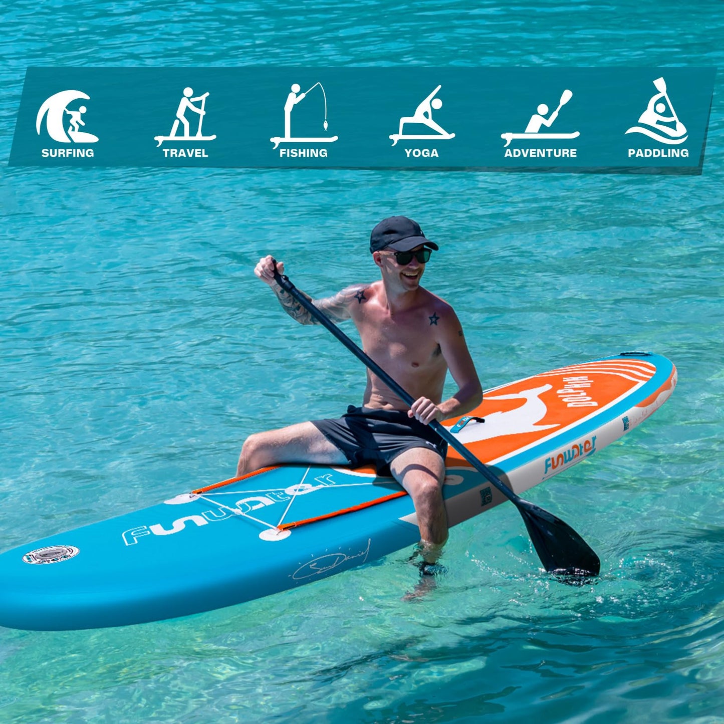 FunWater Inflatable Stand Up Paddle Boards Ultra-Light SUP Wide Stable Design Non-Slip Comfort Deck for Youth & Adults with Premium SUP Board Paddle Accessories