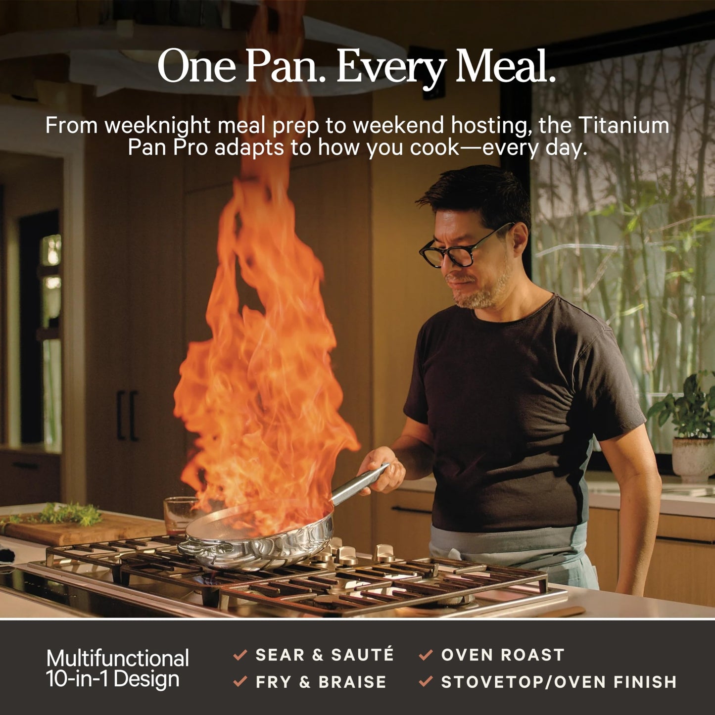 Our Place Titanium Always Pan Pro | 10.6" PFAS-Free Nonstick Frying Pan with Spatula | Chef-Grade Tri-Ply Stainless Steel & Aluminum Build | Induction & Oven-Safe up to 1000°F | Chrome