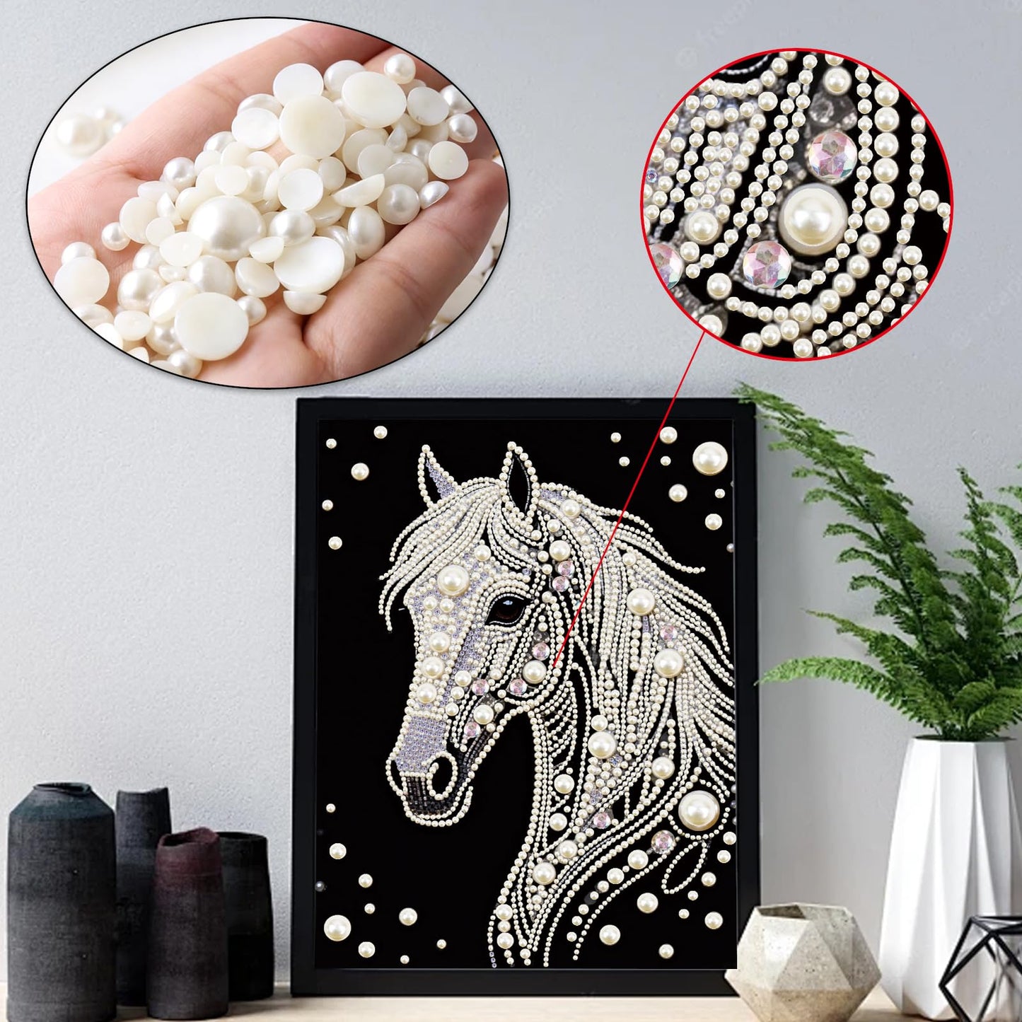WSLWXSHM Pearl Diamond Painting Kits for Adults Horse, 5D Special Shape Diamond Art Kits for Beginners, Crystal Rhinestones Diamond Painting for Home Wall Decoration Gift 12×16inch/30×40cm, Animal