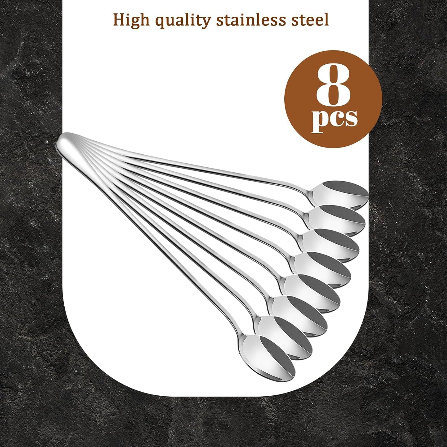 LOVEINUSA 8 Pcs Long Handle Ice Tea Spoons, 9" Silver 304 Stainless Steel Coffee Stirrers for Bar
