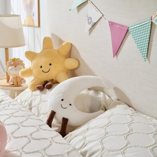 EUEGWYX Sun and Moon Shaped Plush 12" Cute Smiling Fun Filled Moon Sunshine Pillow Stuffed Animal Plushie Toy for Birthday Gift