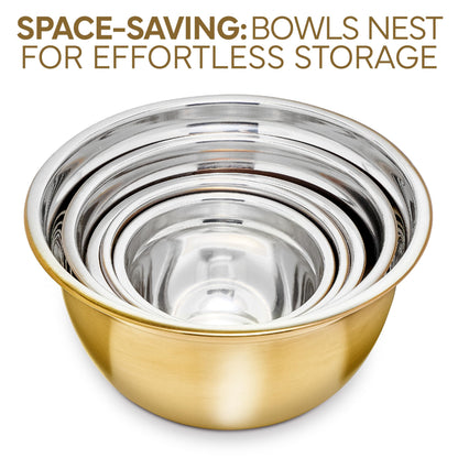 COOK WITH COLOR 18 Piece Mixing Bowls Set with Airtight Lids, Stainless Steel Bowl Organizers, Food Storage Containers, Meal Prep, Nesting Salad Bowls For Cooking, Baking, Kitchen Use, Gold