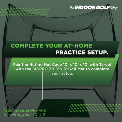 The Indoor Golf Shop - Hitting Net Cage 10' x 10' x 10' with Target Knotless Golf Net Cage for Indoor and Outdoor Practice - Arrives Ready to Assemble and Use