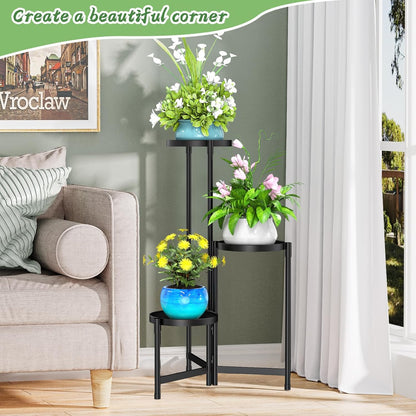 3 MOKANI Metal Plant Stand Indoor Outdoor for Multiple Plants, Tiered Folding Corner Shelf Tall Flower Pot Holder