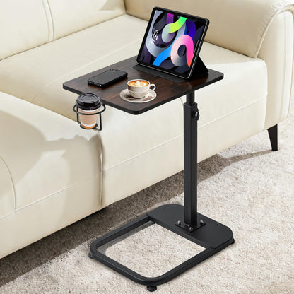 facka Adjustable TV Tray Table with Rounded Metal Corners, C-Shaped Snack Table for Couch, Sofa, Bed or Chair, Small Space Side Table for Eating, Dinner, or Laptop Use