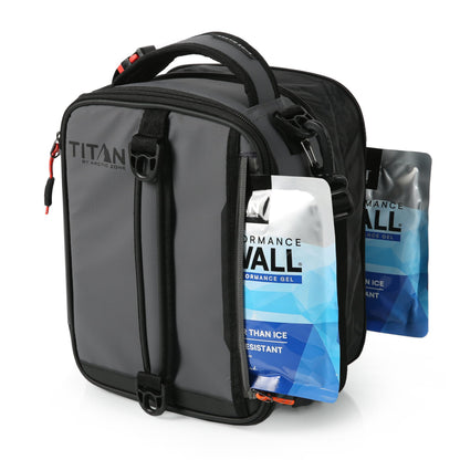 Titan by Arctic Zone Expandable Lunch Box with 2 Gel Ice Packs, Fridge Cold Insulated Cooler Bag with Leak Proof Lining for Men and Women, Sharkskin Gray