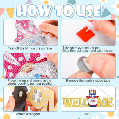 Yousoontic 15 Pcs Magnetic Diamond Art for Adults Interchangeable Gnome Seasonal Welcome Sign Gnome Door Hanger with Detachable Hat Hand DIY Rhinestone Painting Gift for Home Decoration