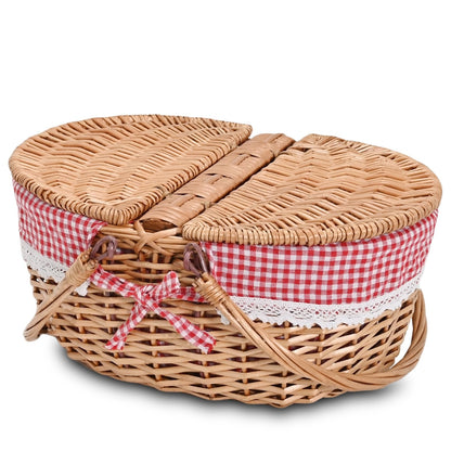 Wicker Picnic Basket with Removable Liner Empty Picnic Baskets with Lid for 2, Picnic Hamper with Foldable Handles for Picnic 2,Checkered