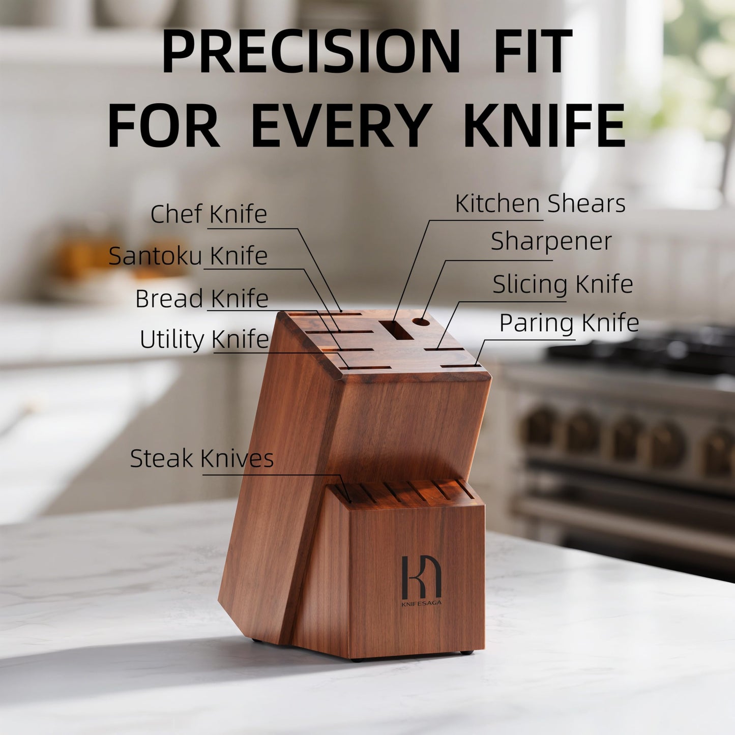 KnifeSaga Kitchen Knife Set Premium, Japanese High Carbon Stainless Steel 15 Pcs Enduring Ultra Sharp Knife Block Set with Sharpener and Wood Block, Professional White Chef Knives set for Kitchen
