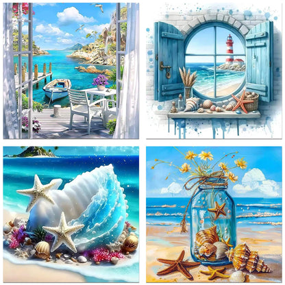 Axquilon 4 Pack Summer Diamond Art Kits for Adults - Diamond Painting Kits for Adults Beginner, DIY 5D Full Drill Gem Art for Home Wall Decor 12x12 inch