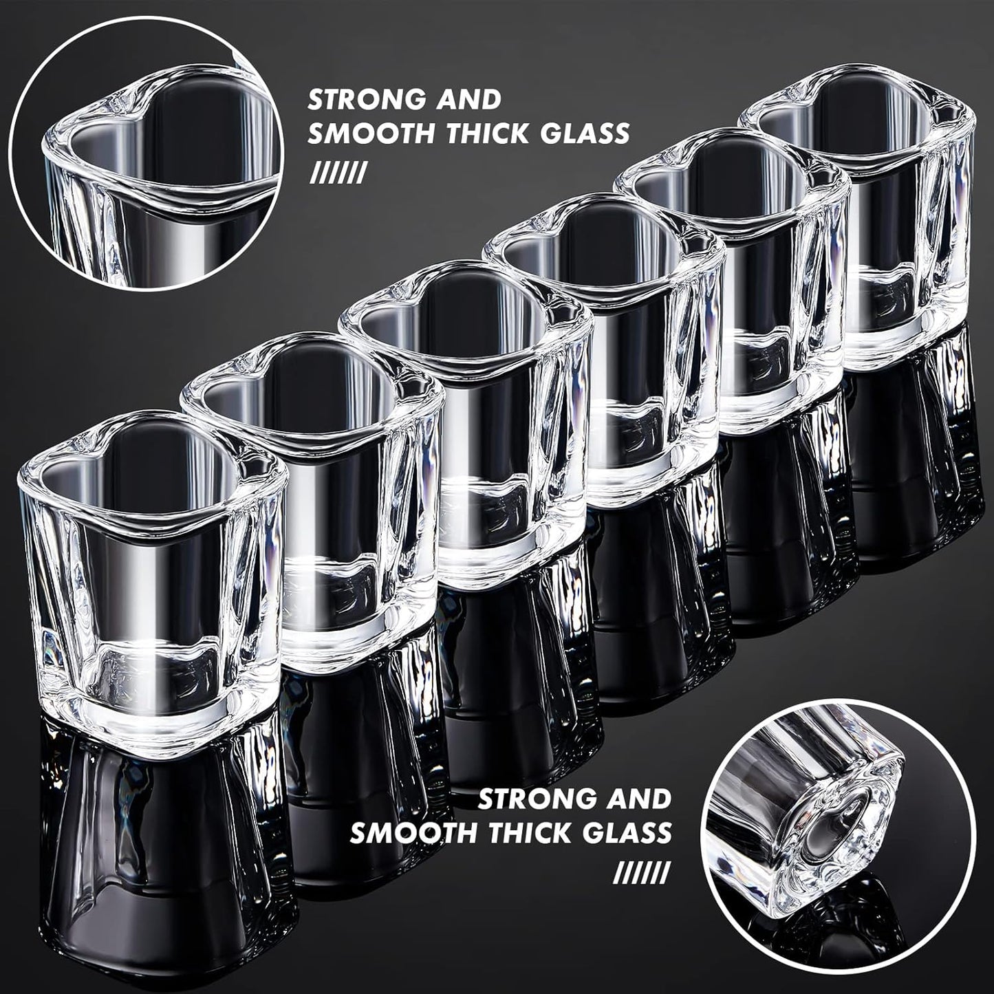 12 Set 1.5 oz Suclain Pieces Hearted Shaped Shot Glasses Valentine's Day Shot Glass Clear Cute wine Glasses with Base