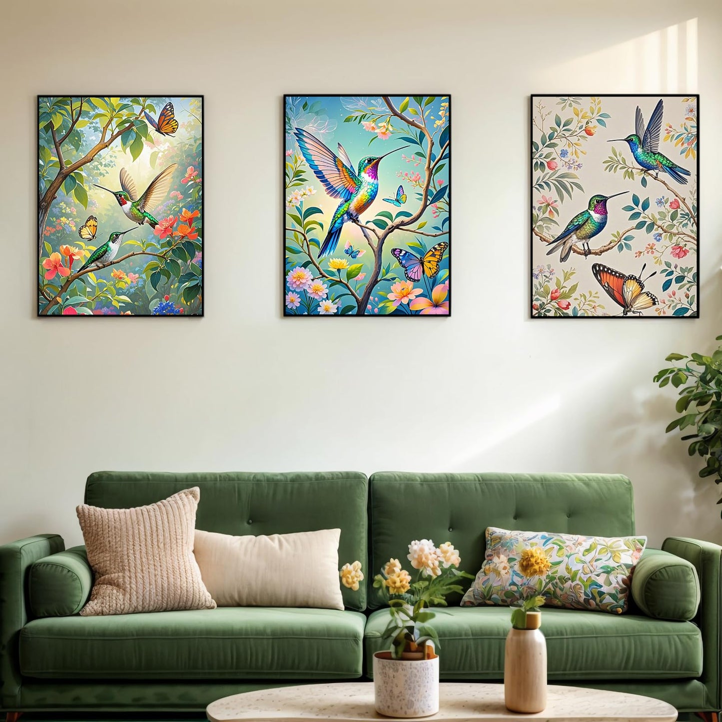 NUFTVI 6 Pack Hummingbird Diamond Art Kits for Adults, Birds Round Full Drill Diamond Painting Kits for Beginners, DIY Home Wall Decoration 12x16 Inches