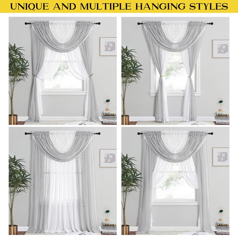 NICETOWN Sheer Curtain Elegant Voile Curtains for Living Room/Nursery, Victorian Drapes Rod Pocket, Light Grey & White