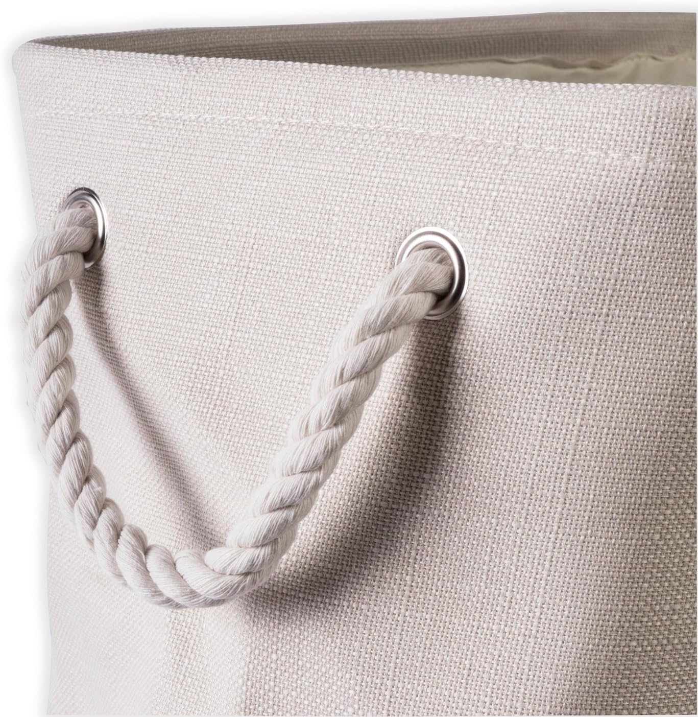 DII Collapsible Variegated Polyester Storage Bin, Medium Cream with Cotton Handles